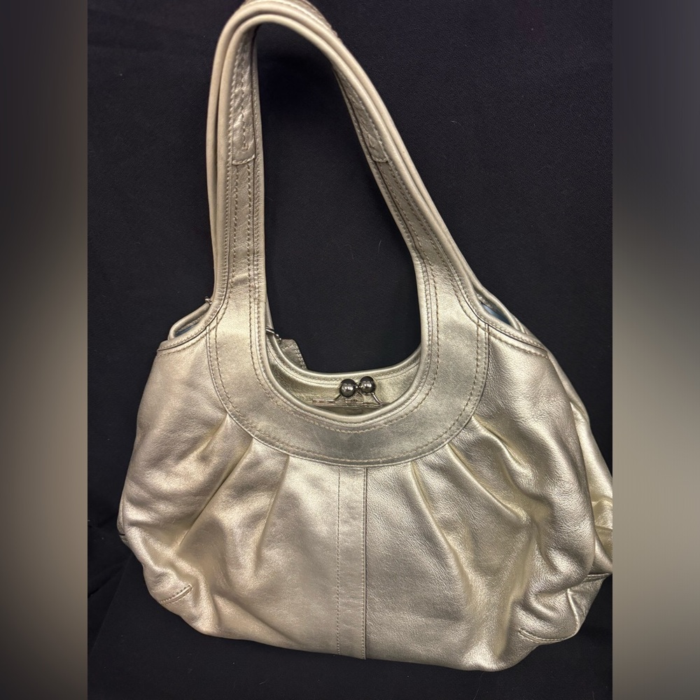Silver leather coach  Hobo Shoulder Bag with Metallic Finish